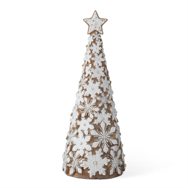 19 Inch White & Brown Resin Glittered Snowflake Gingerbread Cone Tree