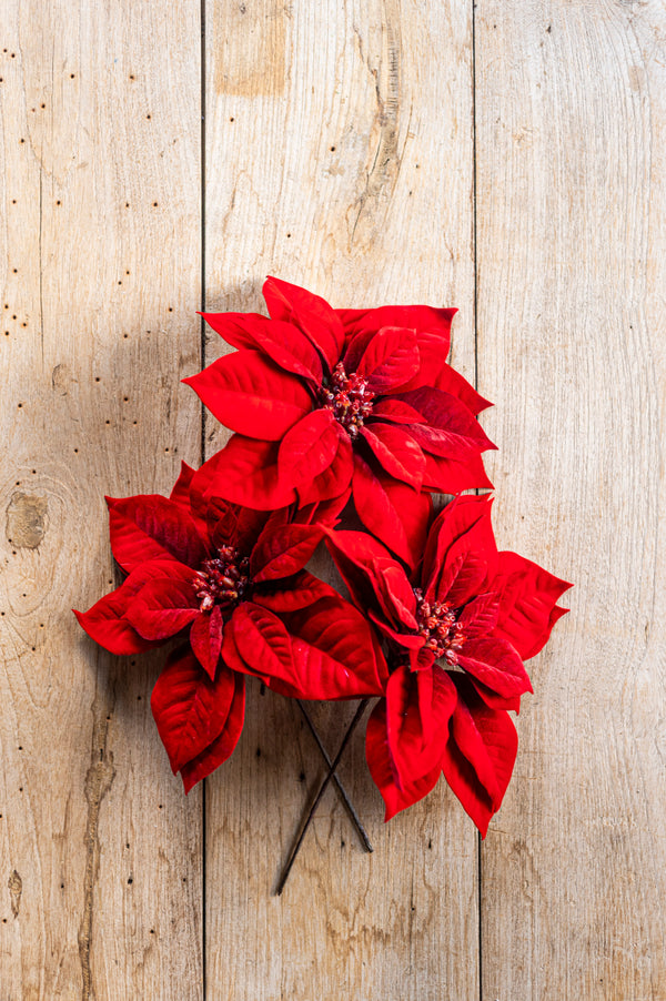 9 Inch Red Poinsettia Pick