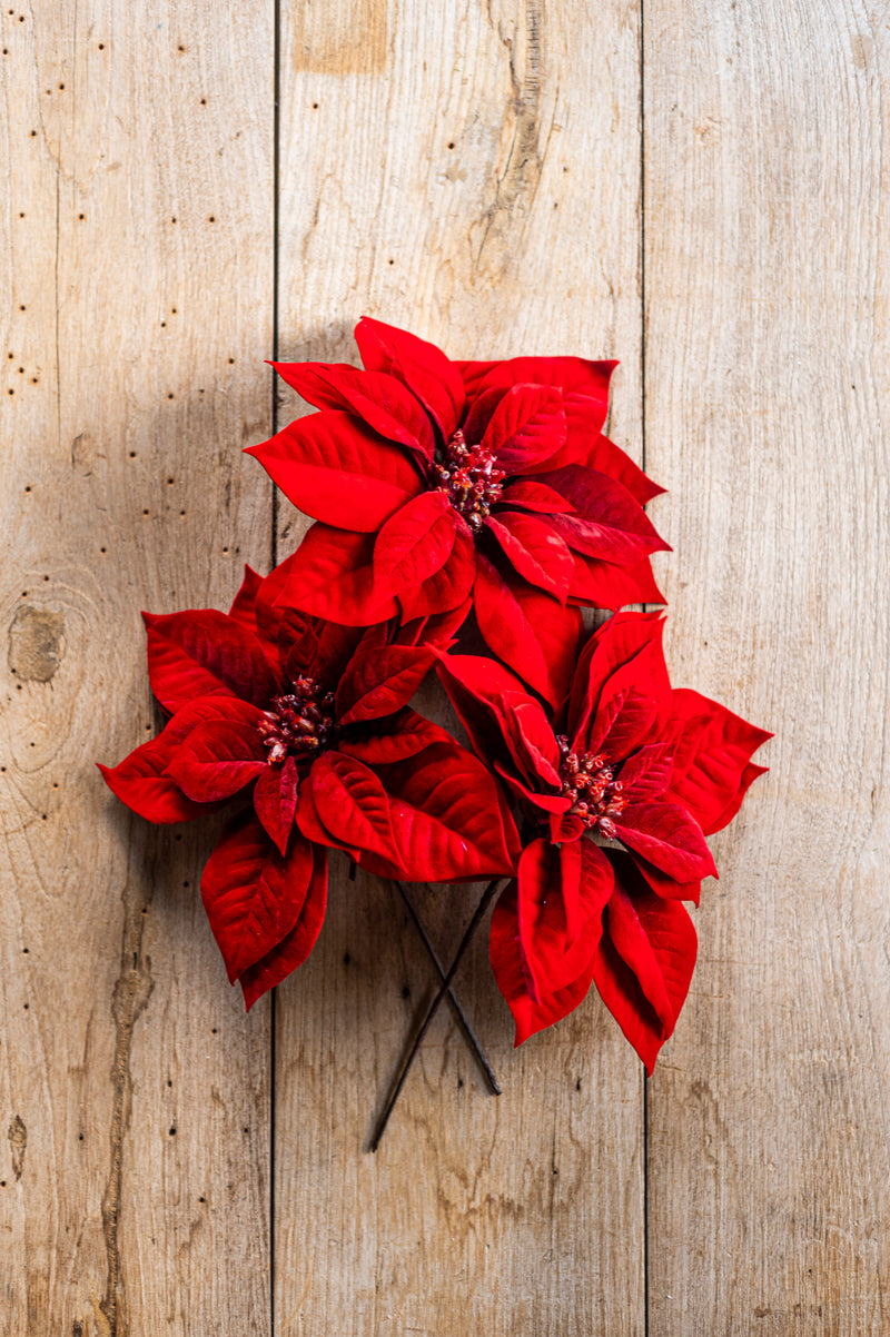9 Inch Red Poinsettia Pick