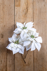9 Inch White Poinsettia Pick