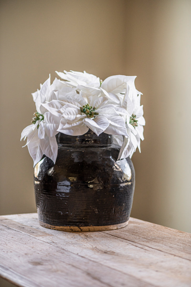 9 Inch White Poinsettia Pick