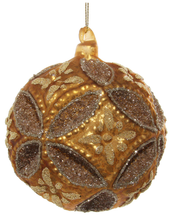 Glass floral jewel ball gold 10cm