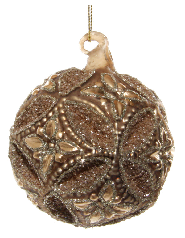 Glass floral jewel ball brown 8cm