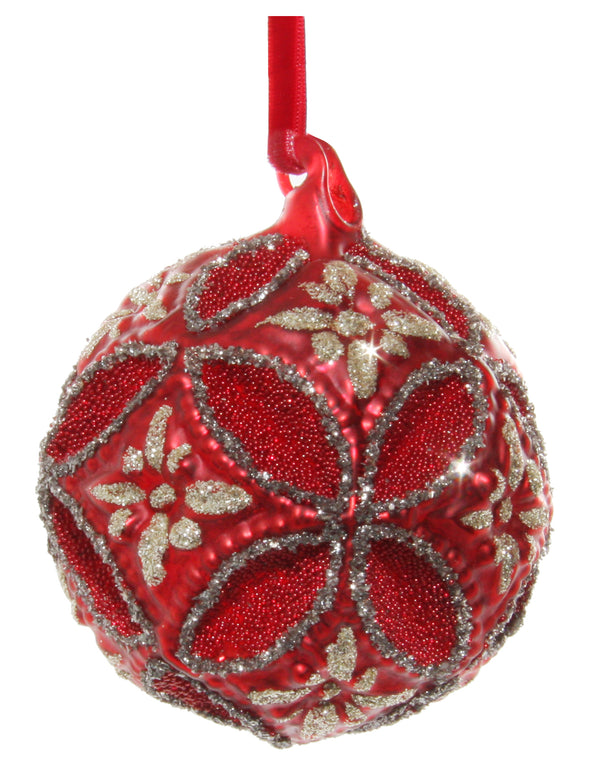 Glass floral jewel ball red 8cm