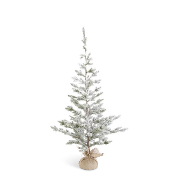 4 Foot Flocked Pine Tree in Burlap Sack