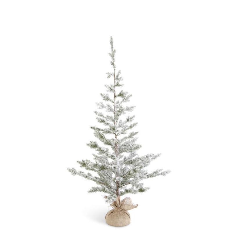 4 Foot Flocked Pine Tree in Burlap Sack