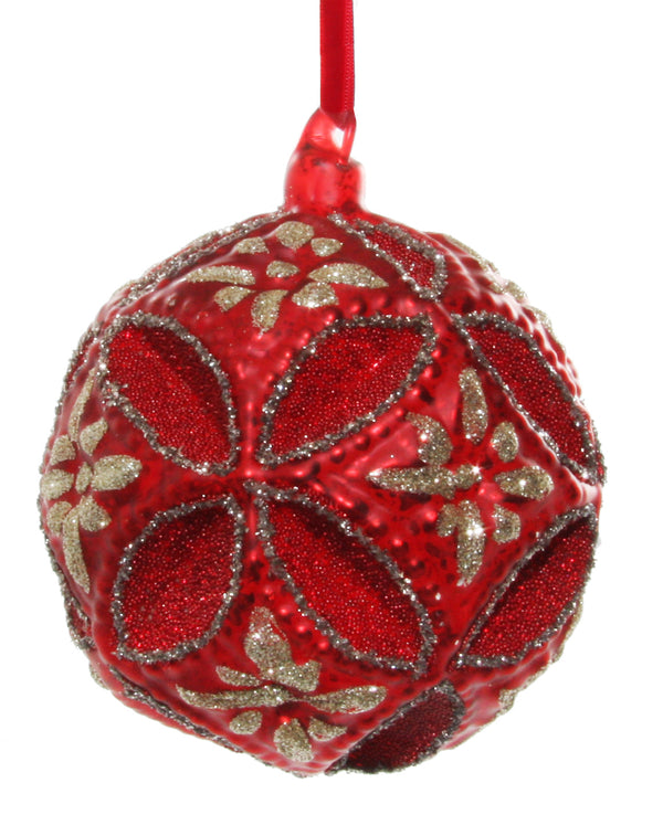 Glass floral jewel ball red 10cm