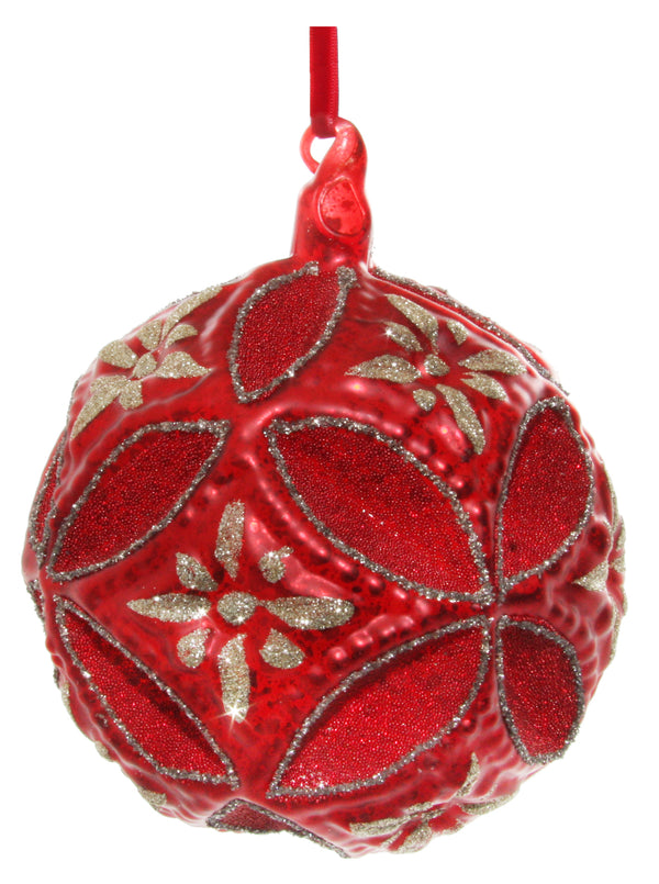 Glass floral jewel ball red 15cm