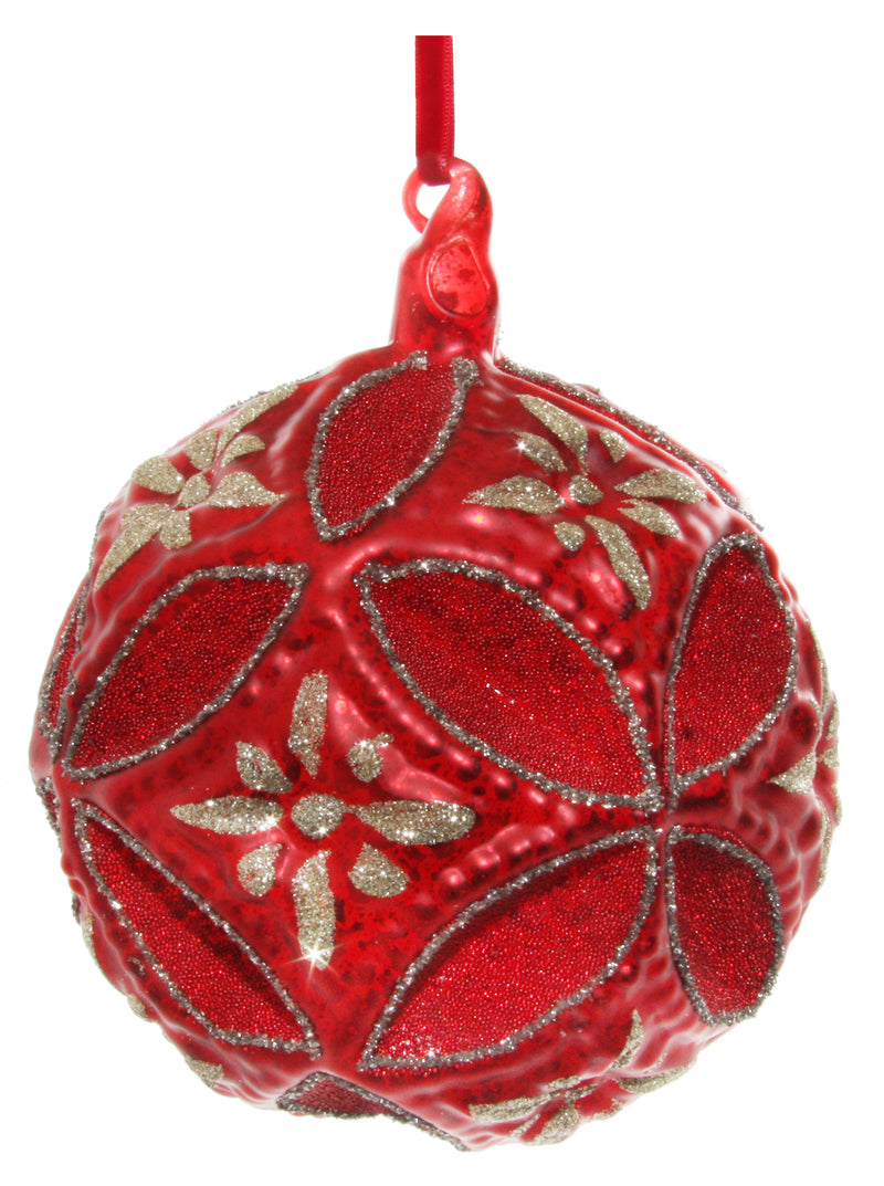 Glass floral jewel ball red 15cm