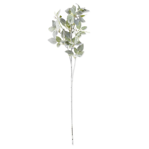 36 Inch Glittered & Flocked Fittonia Stem w/White Berries