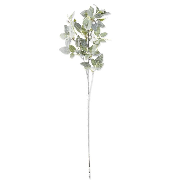 36 Inch Glittered & Flocked Fittonia Stem w/White Berries