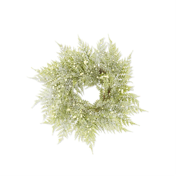 14.5 Inch Glittered Snowy Fern Candle Ring w/Mini White Berries