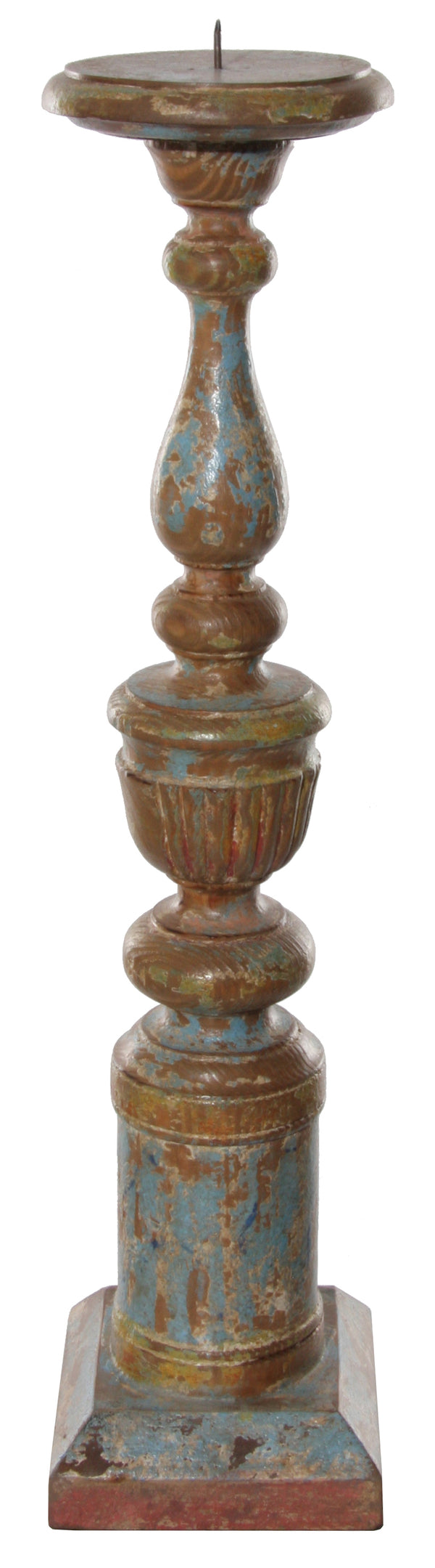 Wooden candle stand brown light blue 50cm