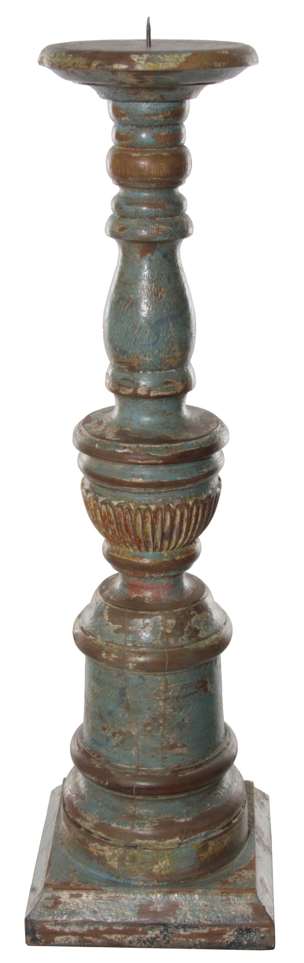 Wooden candle stand brown light blue 59c