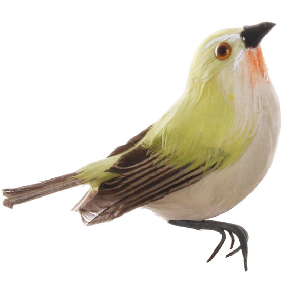 Feather bird green-brown-pink 9cm