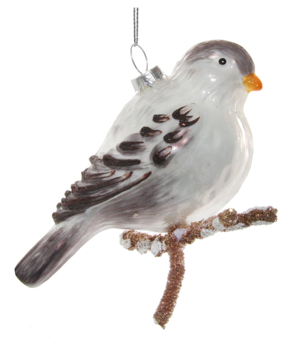 Glass bird white-brown yellow beck 13cm