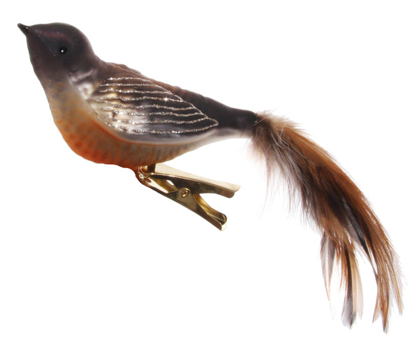 Glass bird feather tail gold brown champ