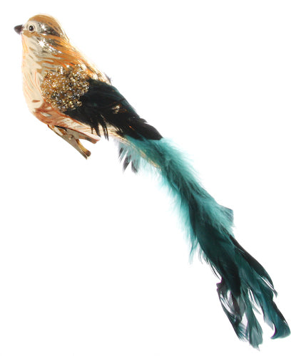 Glass bird shiny gold long blue-green fe