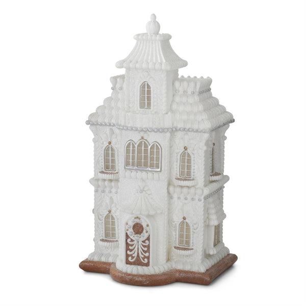 24.25 Inch Glittered White Resin LED Gingerbread House w/Timer
