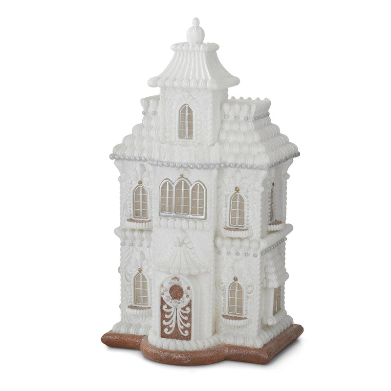 24.25 Inch Glittered White Resin LED Gingerbread House w/Timer