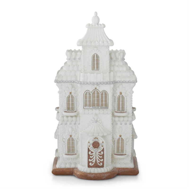 24.25 Inch Glittered White Resin LED Gingerbread House w/Timer