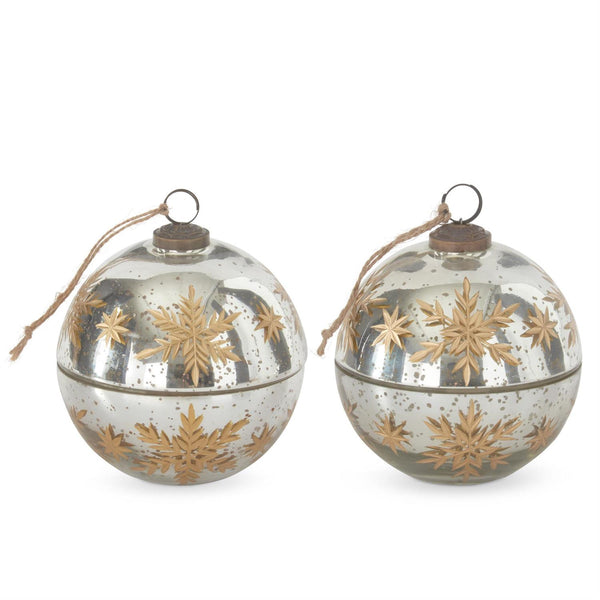 Assorted 4.5 Inch Silver Etched Gold Snowflake Filled Ornament Cand