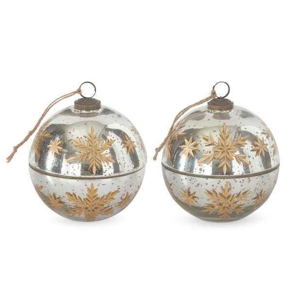 Assorted 5.5 Inch Silver Etched Gold Snowflake Filled Ornament Cand