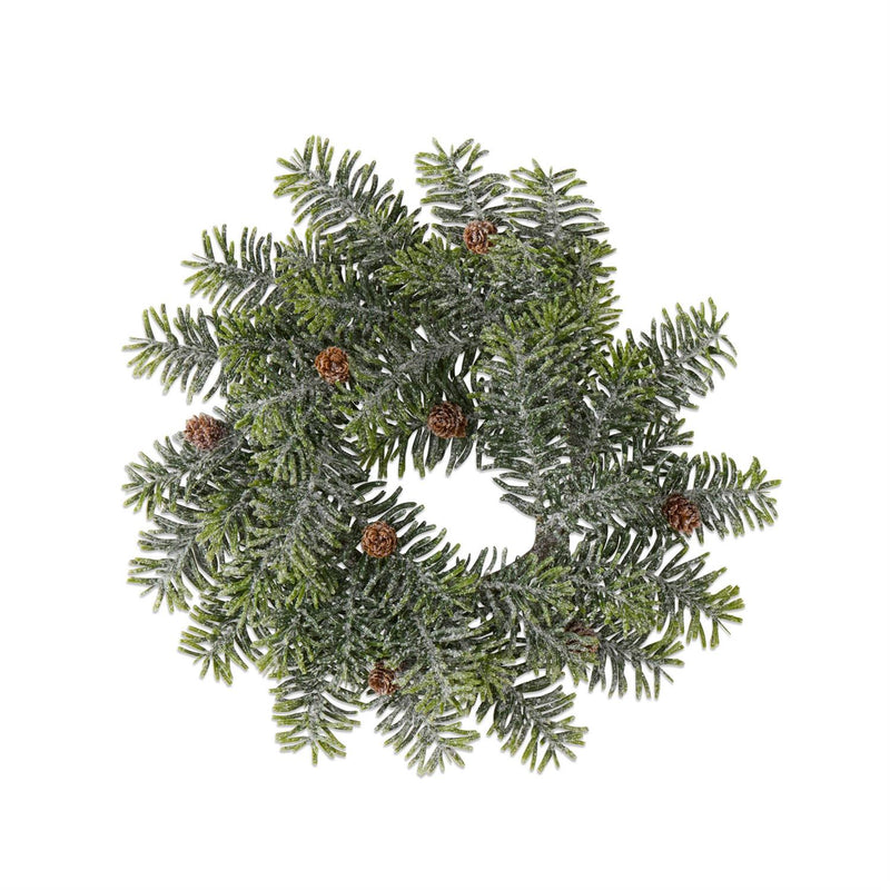 13.5 Inch Frosted Hemlock w/Pinecones Candle Ring