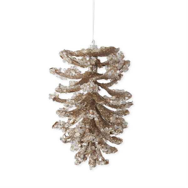 5.5 Inch Rose Gold Iced Seqin Bead Pinecone Ornament