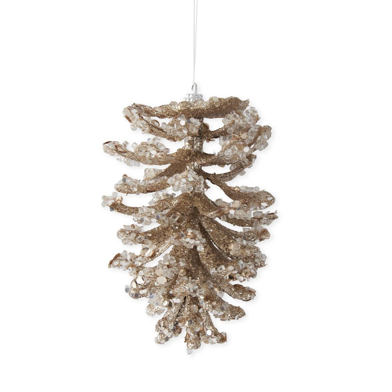 5.5 Inch Rose Gold Iced Seqin Bead Pinecone Ornament