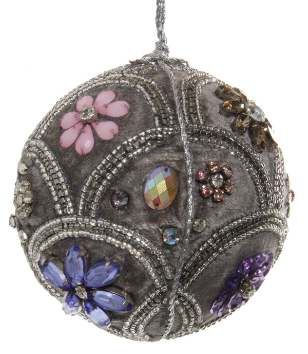 Velvet ball grey floral gem embroidery 9,5cm