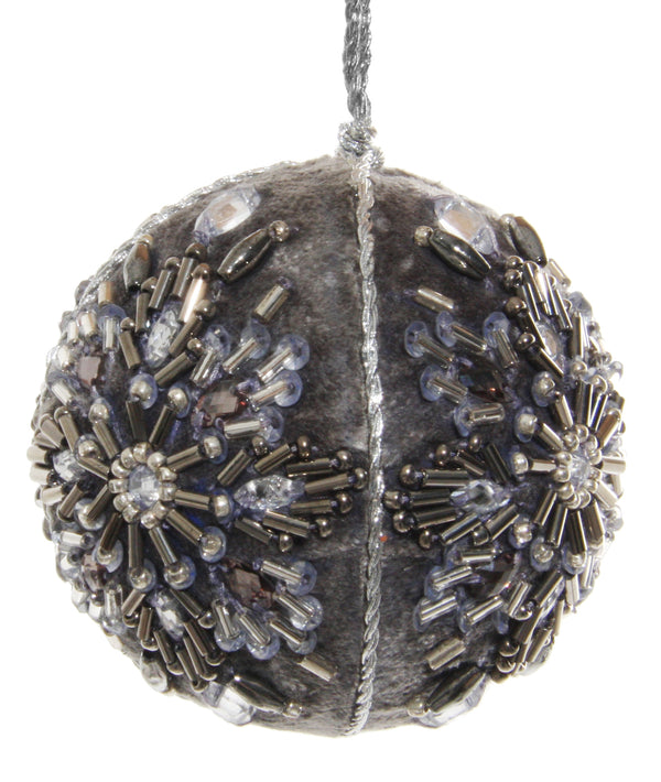 Velvet ball grey silver bead deco 7,5cm