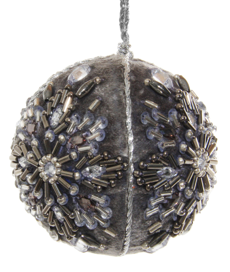 Velvet ball grey silver bead deco 7,5cm