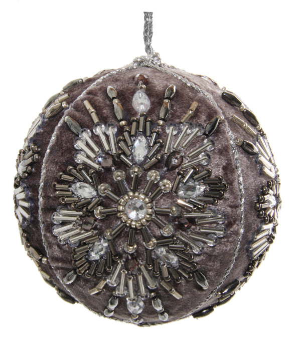Velvet ball grey silver bead deco 9,5cm