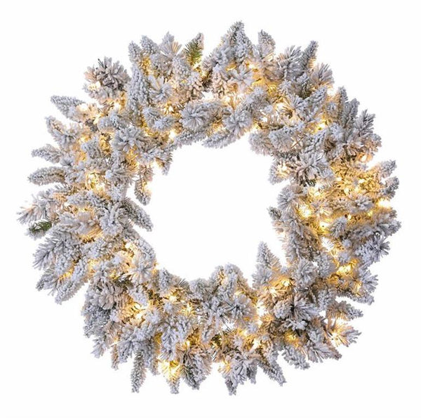 30"ACACIA FIR WREATH, FLOCKED 100 CLEAR LTS/200 TIPS