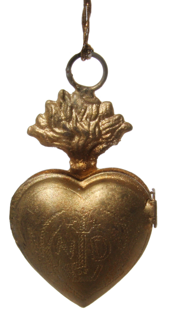 Metal burning heart ornament antique gol
