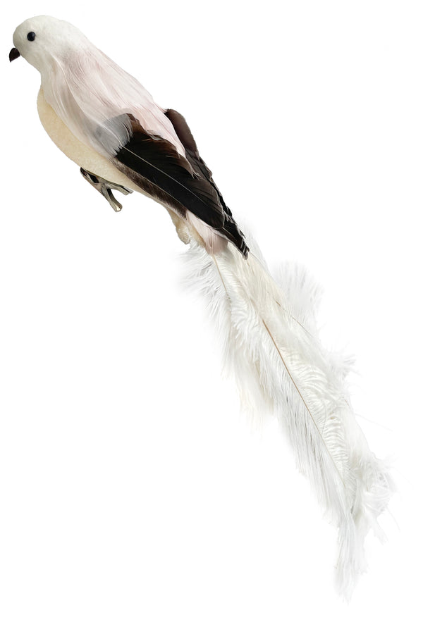Feather bird cream with clip 52cm