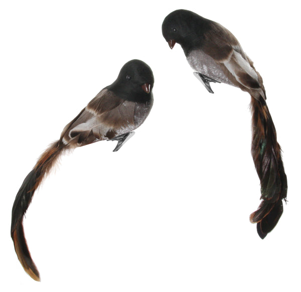 Feather bird grey velvet body brown tail mix2 22cm