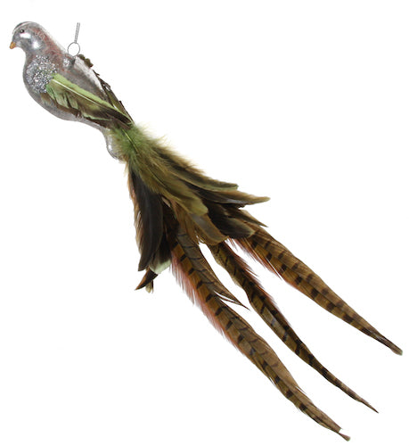 Glass bird feather tail silver 50cm