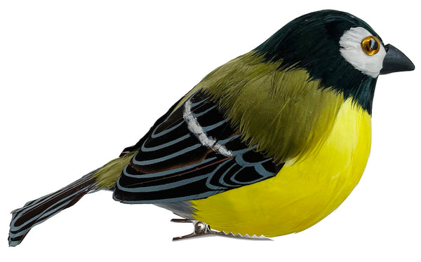 Feather yellow tit on clip 17cm