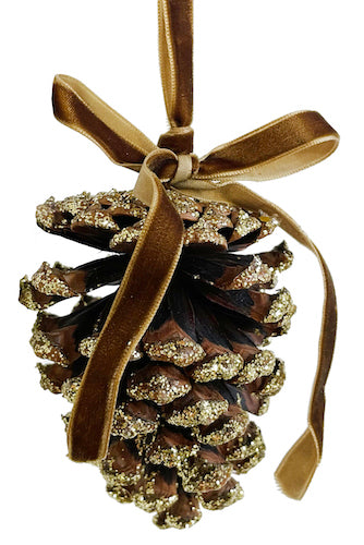 Cedar cone ornament natural with gold