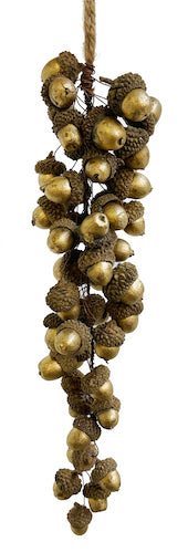 Acorns ornament gold jute hanger 35cm