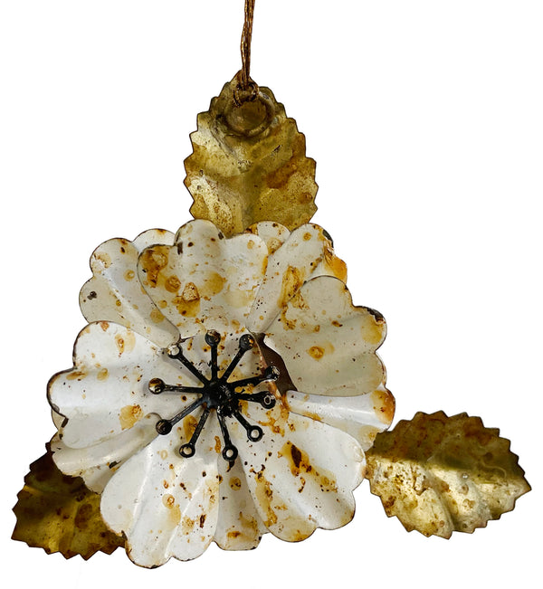 Metal cosmos ornament antique white 11cm