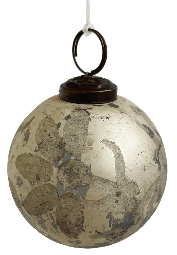 Glass ball antique mat silver with flowe