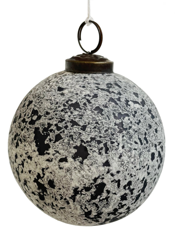 Glass ball dk brown, white patina 10cm
