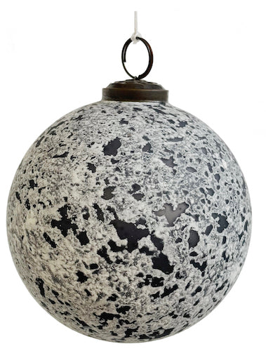 Glass ball dk brown, white patina 12cm