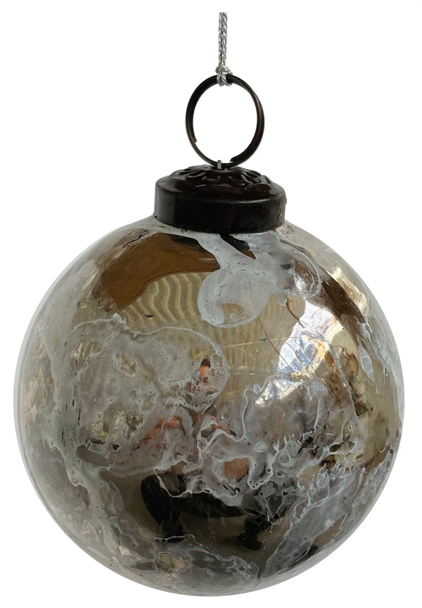 Glass ball shiny silver-copper white marbled 7,5cm