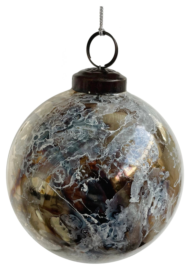 Glass ball shiny silver-copper white marbled 9cm