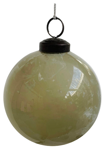Glass ball green, white marbled 9cm