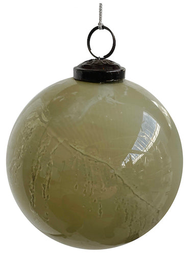 Glass ball green, white marbled 12cm
